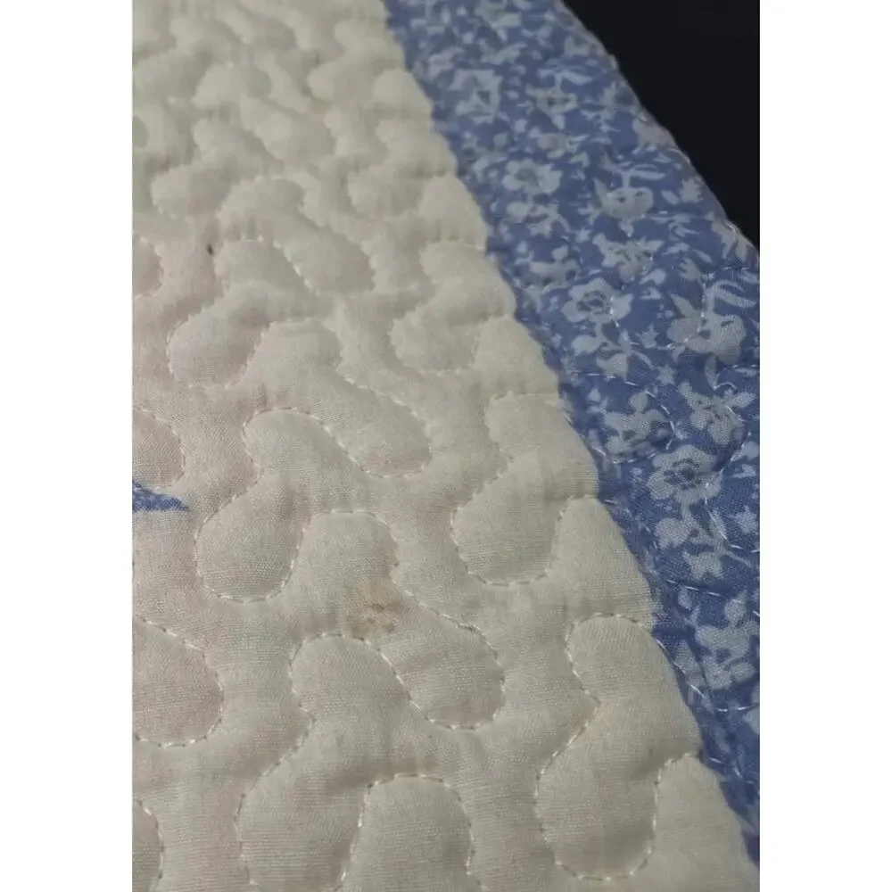 Full Size Quilt and Sham Lonestar Patchwork Quilt Blue Yellow White 84